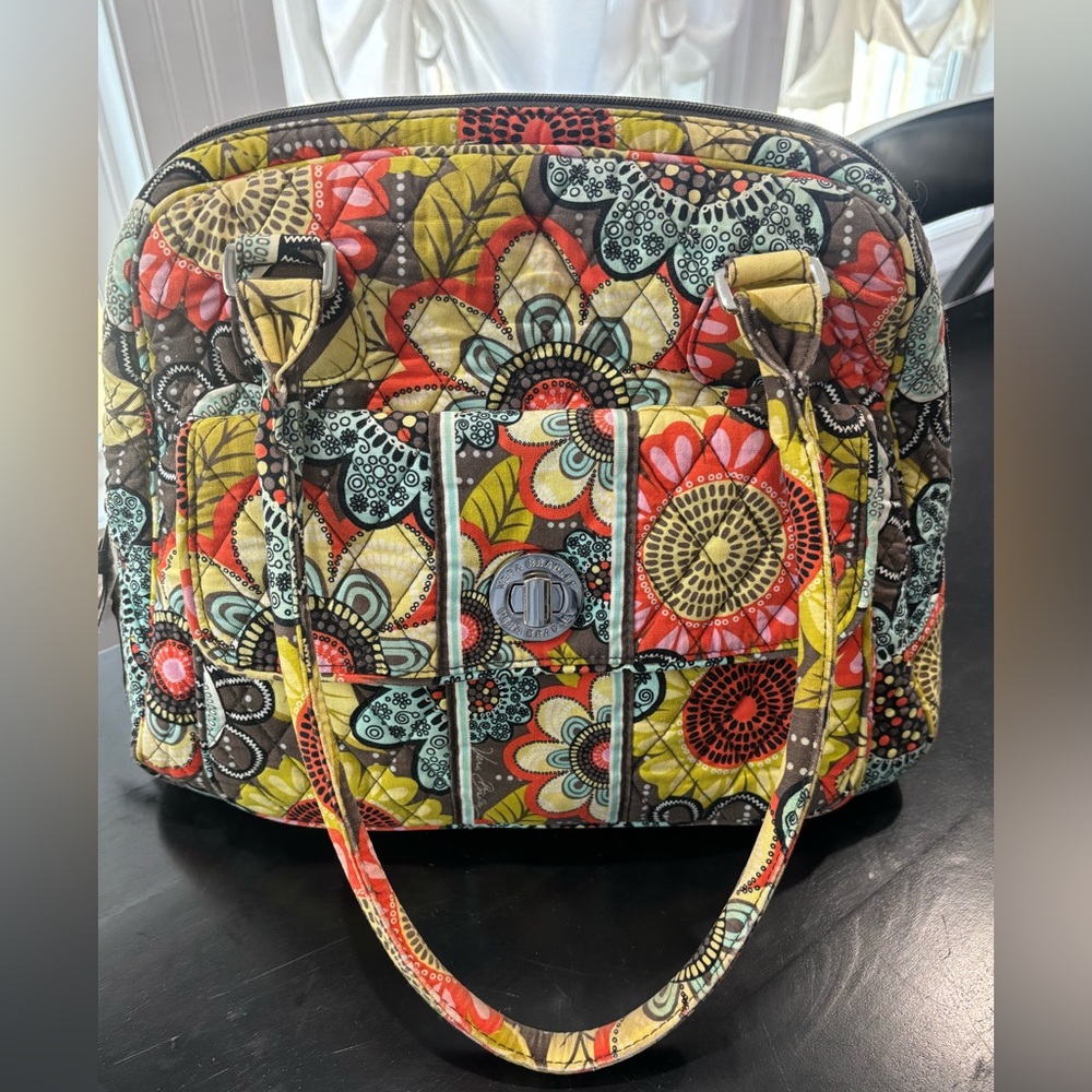 VERA BRADLEY Turn Lock Satchel Flower Shower Retired Quilted Cotton Bag - Picture 2 of 13